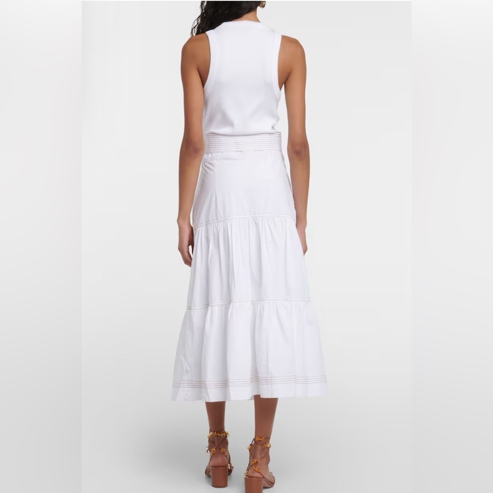 NWT Veronica Beard Austyn White Tiered Belted Midi Dress L - Picture 2 of 12
